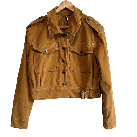 Free People Everlyn Cropped Jacket Mary Gold Mustard Brown M - Picture 4 of 16